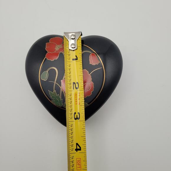 Heart Shaped Trinket Box Black Red Floral Dark Romantic Decor Fine China Japan - Picture 5 of 8